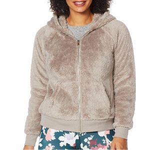 HSN Shadow Sport Full Zip Faux Sherpa Hoodie Taupe Small
